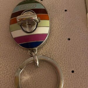 Coach Multicolor Enamel Stripe Turnlock Key Ring